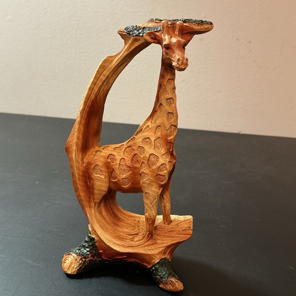 Safari Savannah Giraffe In Scenic Forest Faux Wooden Cutout Figurine